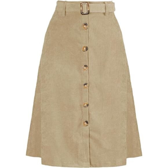 Womens High Waist Button Front A-Line Skirt Khaki - Picture 1 of 5